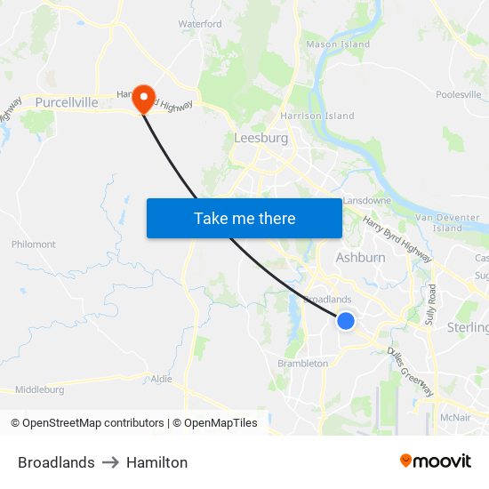 Broadlands to Hamilton map