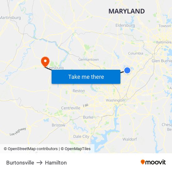 Burtonsville to Hamilton map