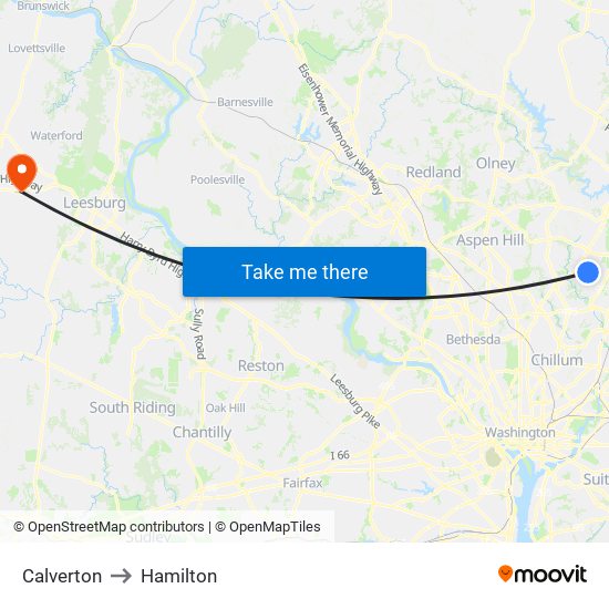 Calverton to Hamilton map