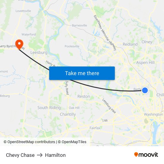 Chevy Chase to Hamilton map