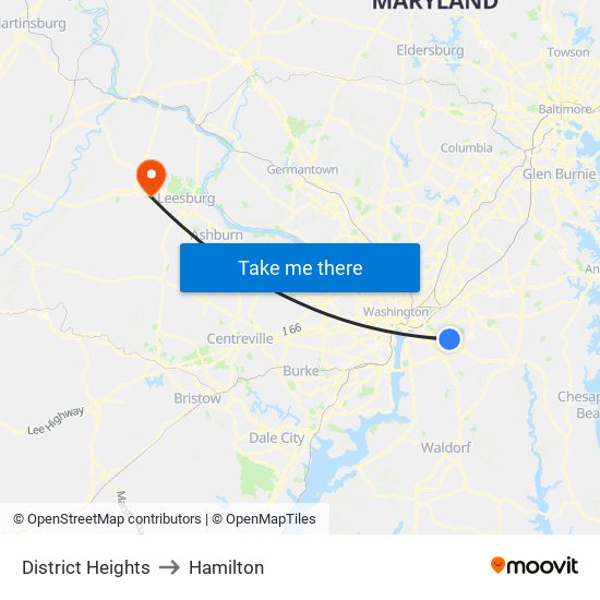 District Heights to Hamilton map