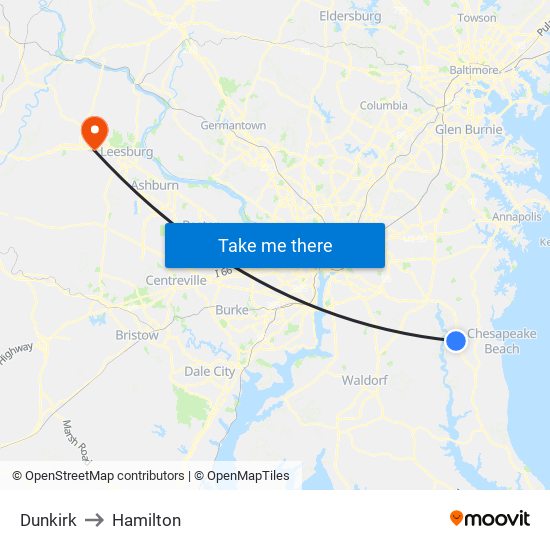 Dunkirk to Hamilton map