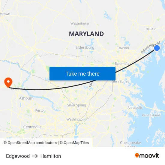Edgewood to Hamilton map