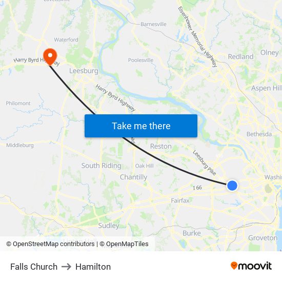 Falls Church to Hamilton map