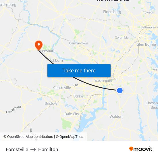 Forestville to Hamilton map