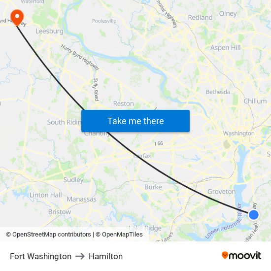 Fort Washington to Hamilton map