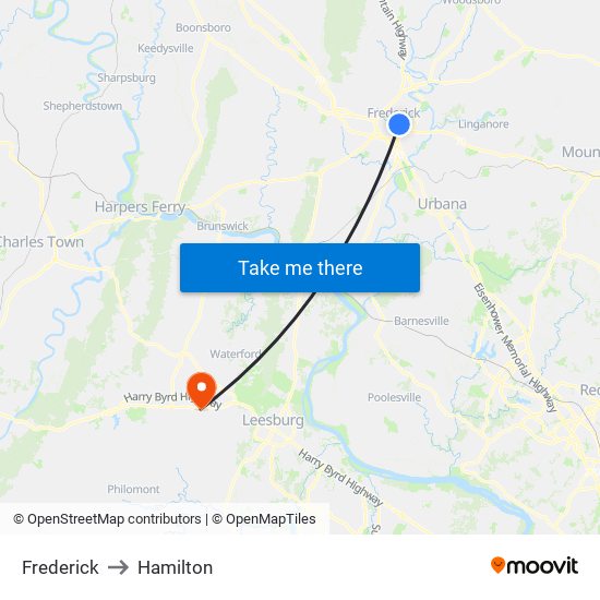 Frederick to Hamilton map