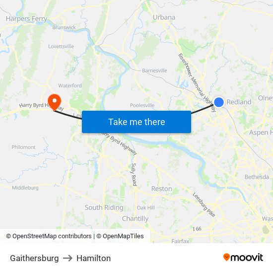 Gaithersburg to Hamilton map