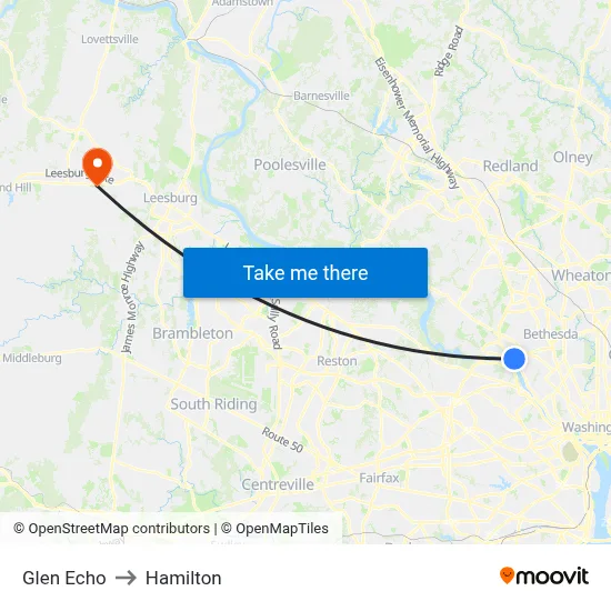 Glen Echo to Hamilton map