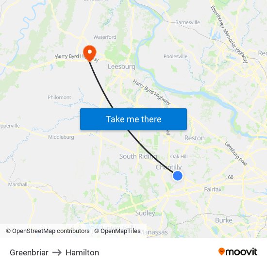 Greenbriar to Hamilton map