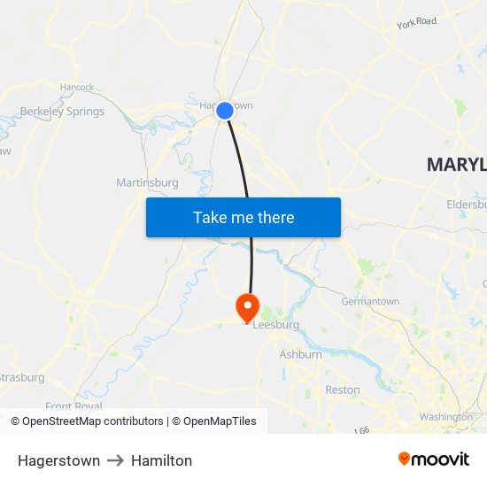 Hagerstown to Hamilton map