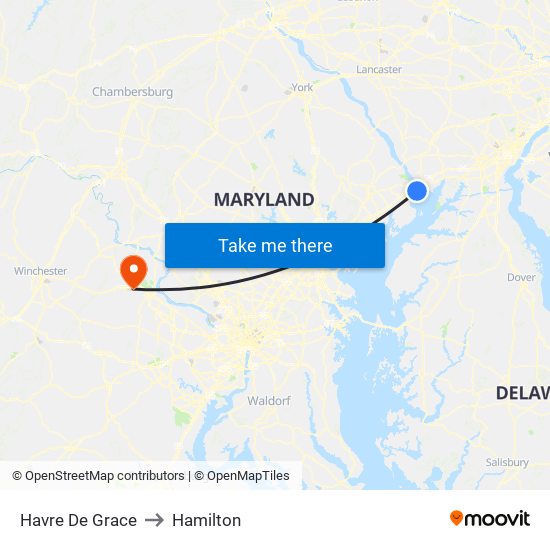 Havre De Grace to Hamilton map