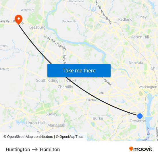 Huntington to Hamilton map