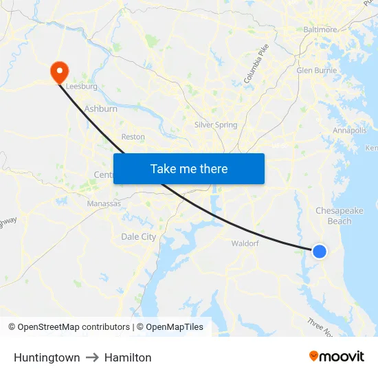 Huntingtown to Hamilton map