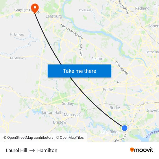 Laurel Hill to Hamilton map