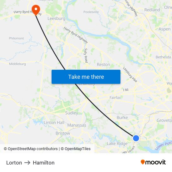 Lorton to Hamilton map