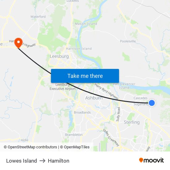 Lowes Island to Hamilton map