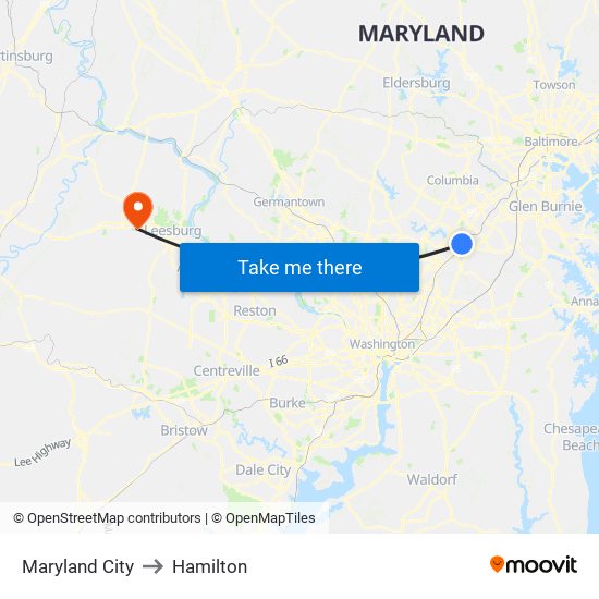 Maryland City to Hamilton map