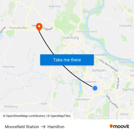 Moorefield Station to Hamilton map