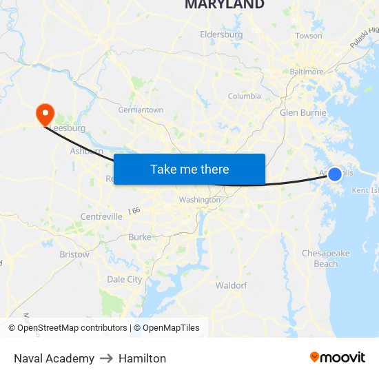 Naval Academy to Hamilton map