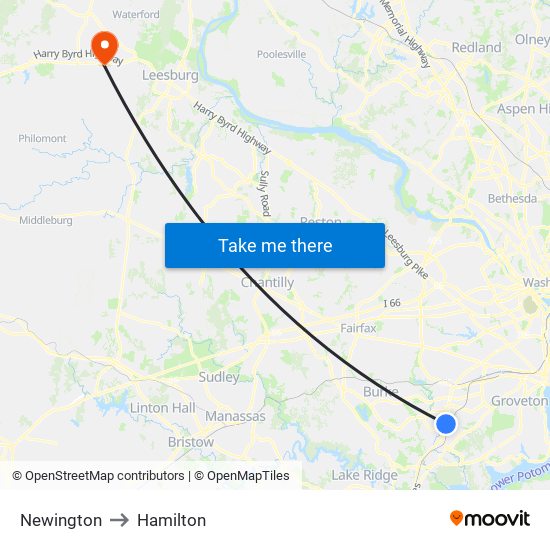 Newington to Hamilton map