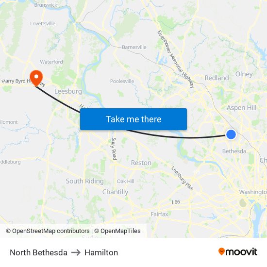 North Bethesda to Hamilton map