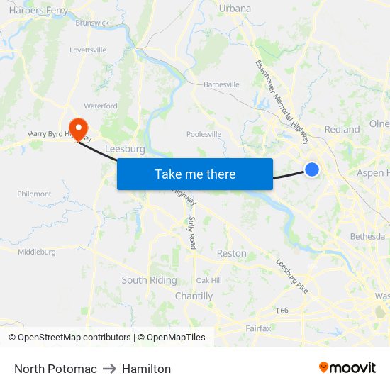 North Potomac to Hamilton map