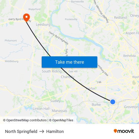 North Springfield to Hamilton map