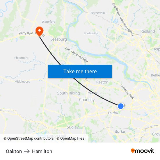 Oakton to Hamilton map