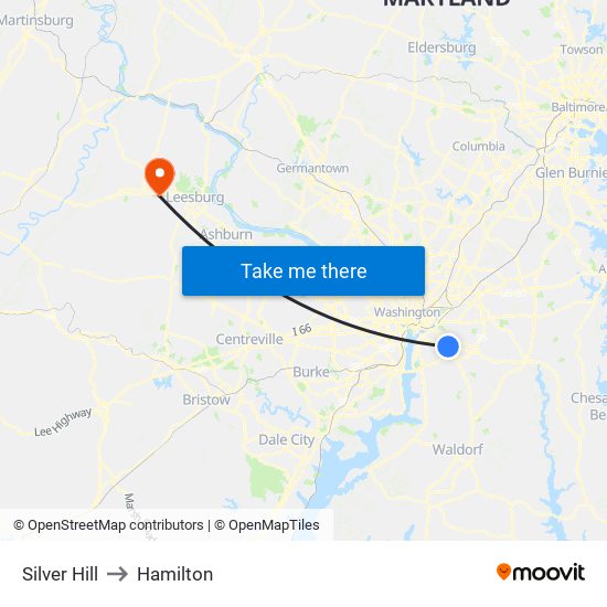 Silver Hill to Hamilton map