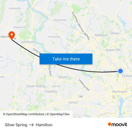 Silver Spring to Hamilton map