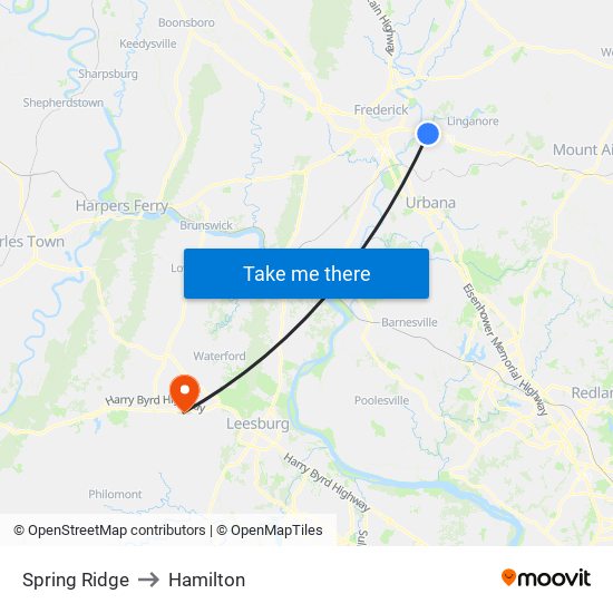 Spring Ridge to Hamilton map