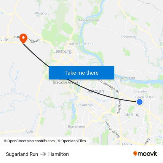 Sugarland Run to Hamilton map