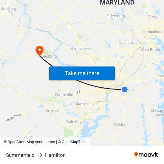 Summerfield to Hamilton map