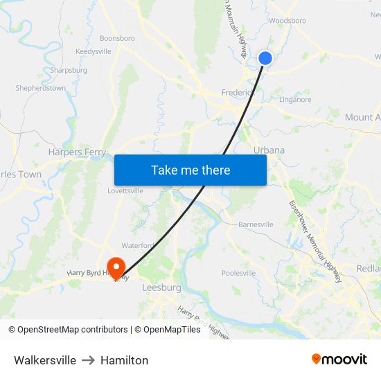 Walkersville to Hamilton map