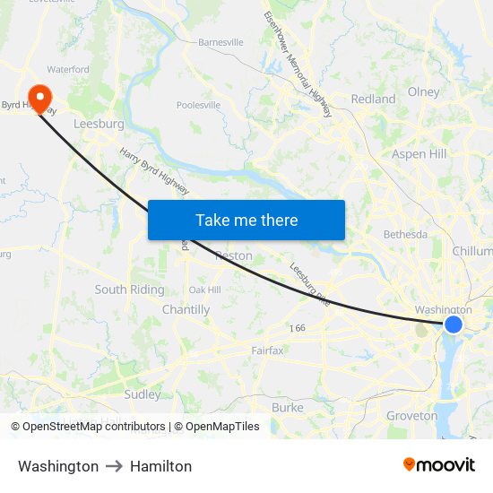 Washington to Hamilton map