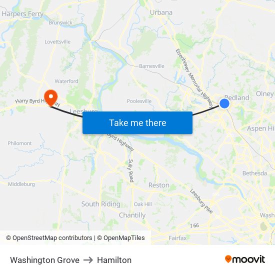 Washington Grove to Hamilton map