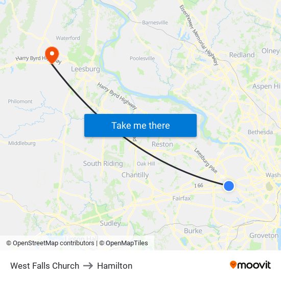 West Falls Church to Hamilton map