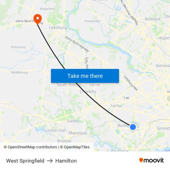 West Springfield to Hamilton map