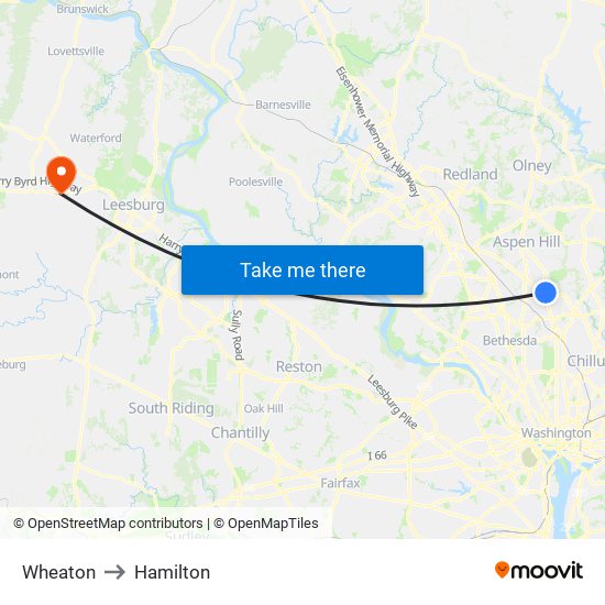 Wheaton to Hamilton map