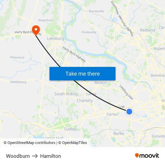 Woodburn to Hamilton map