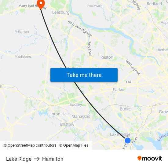 Lake Ridge to Hamilton map