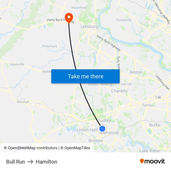 Bull Run to Hamilton map