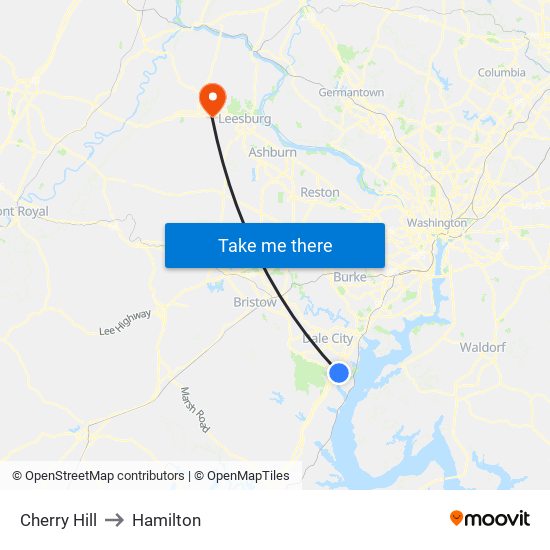 Cherry Hill to Hamilton map