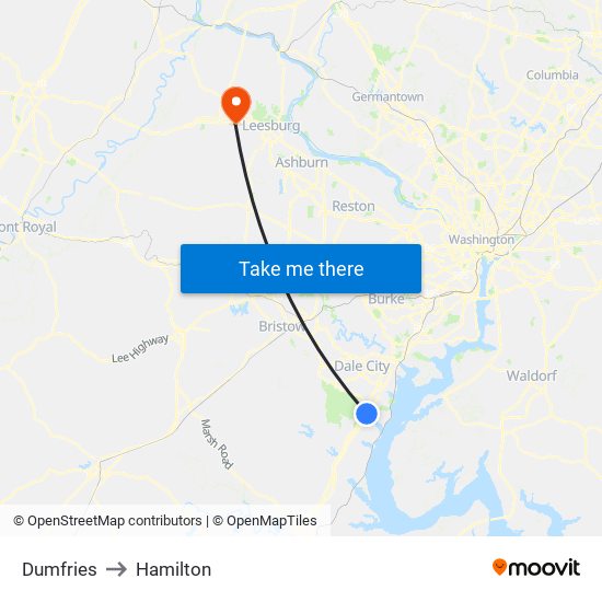 Dumfries to Hamilton map