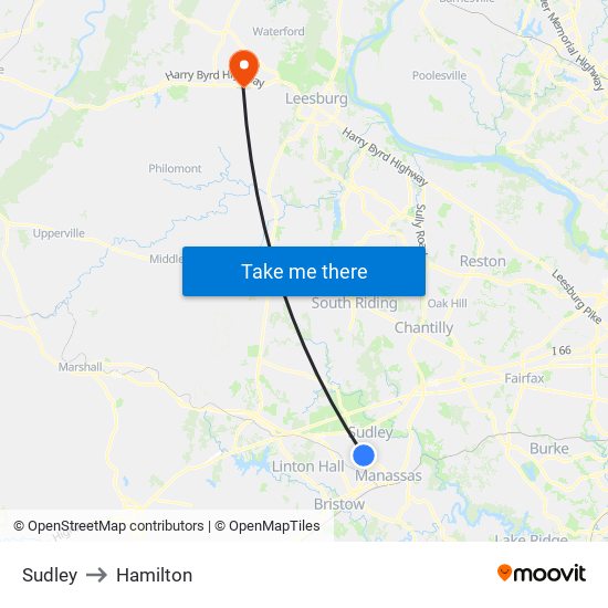 Sudley to Hamilton map