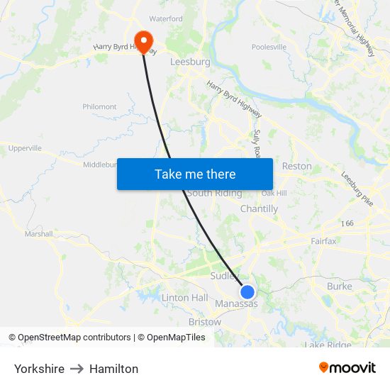 Yorkshire to Hamilton map