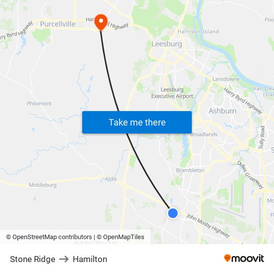 Stone Ridge to Hamilton map