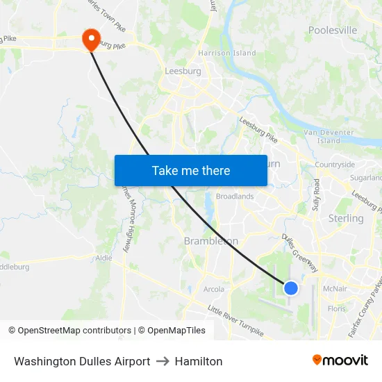 Washington Dulles Airport to Hamilton map