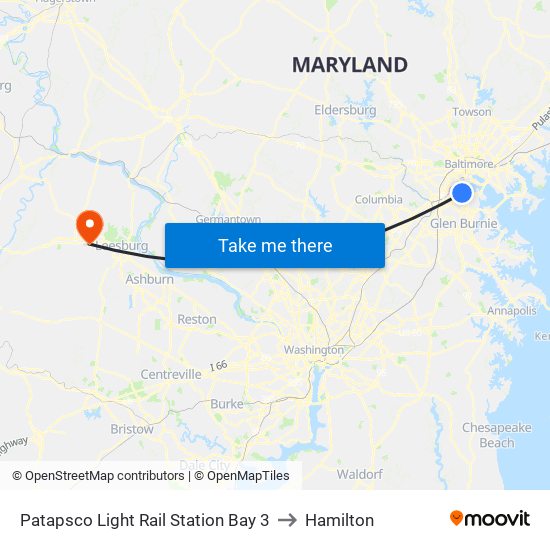 Patapsco Light Rail Station Bay 3 to Hamilton map